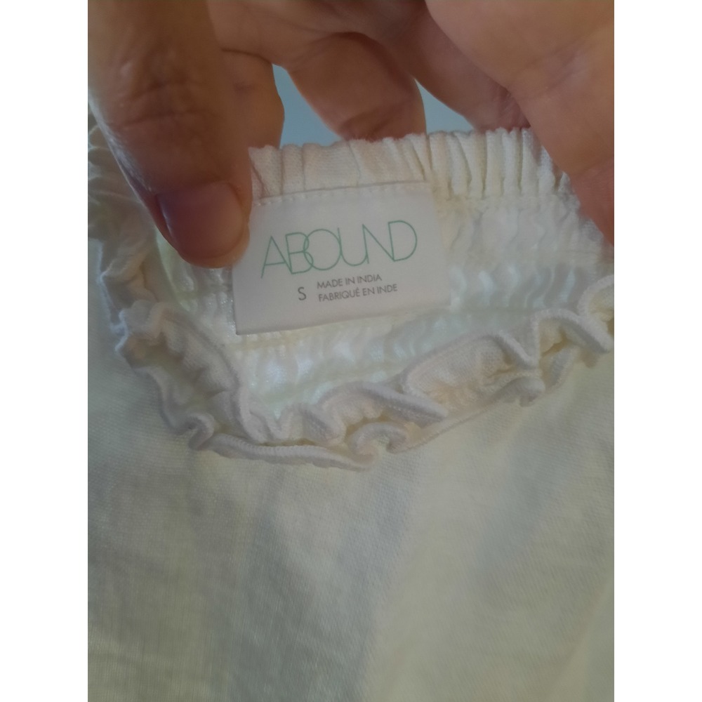 Abound White Linen Blend Ruffle V-Neck Mini Dress Smocked Back Small - Picture 3 of 5
